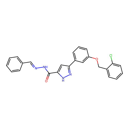 N'-Benzylidene-3-(3-((2-chlorobenzyl)oxy)phenyl)-1H-pyrazole-5-carbohydrazide structure