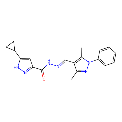 3-cyclopropyl-N'-[(3,5-dimethyl-1-phenyl-1H-pyrazol-4-yl)methylene]-1H-pyrazole-5-carbohydrazide structure