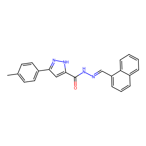 (E)-N'-(naphthalen-1-ylmethylene)-3-(p-tolyl)-1H-pyrazole-5-carbohydrazide structure