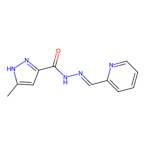 (E)-3-methyl-N'-(pyridin-2-ylmethylene)-1H-pyrazole-5-carbohydrazide structure