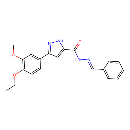 (E)-N'-benzylidene-3-(4-ethoxy-3-methoxyphenyl)-1H-pyrazole-5-carbohydrazide structure