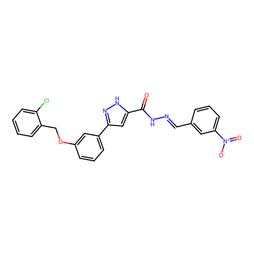 3-(3-((2-CL-Benzyl)oxy)PH)-N'-(3-nitrobenzylidene)-1H-pyrazole-5-carbohydrazide structure