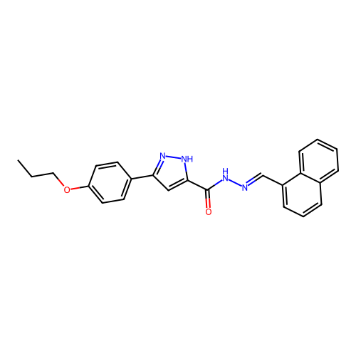 N'-[(E)-1-naphthylmethylidene]-3-(4-propoxyphenyl)-1H-pyrazole-5-carbohydrazide structure