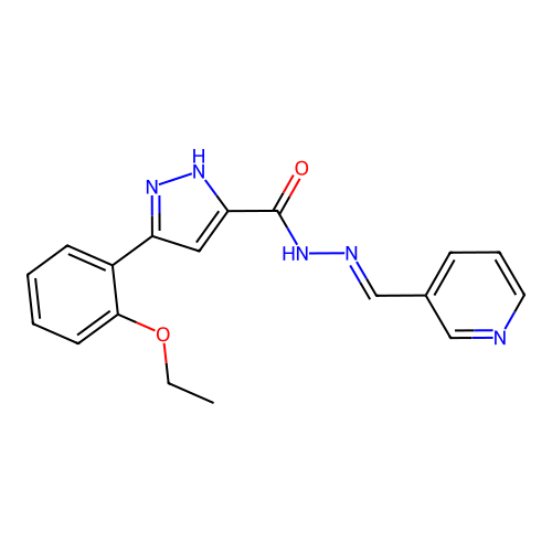 (E)-3-(2-ethoxyphenyl)-N'-(pyridin-3-ylmethylene)-1H-pyrazole-5-carbohydrazide structure