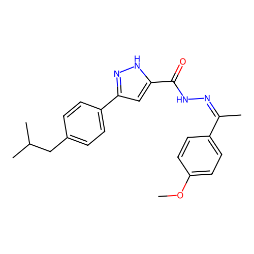 (Z)-3-(4-isobutylphenyl)-N'-(1-(4-methoxyphenyl)ethylidene)-1H-pyrazole-5-carbohydrazide structure