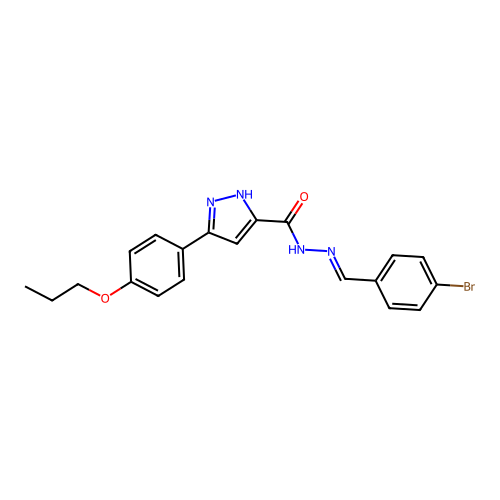 (E)-N'-(4-bromobenzylidene)-3-(4-propoxyphenyl)-1H-pyrazole-5-carbohydrazide structure