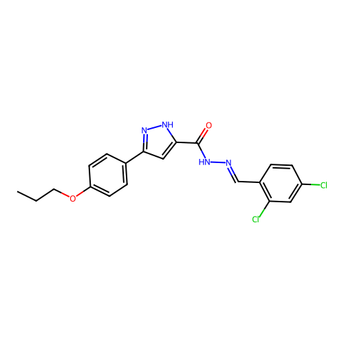 N'-[(E)-(2,4-dichlorophenyl)methylidene]-3-(4-propoxyphenyl)-1H-pyrazole-5-carbohydrazide structure