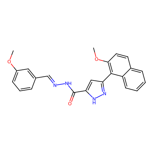 3-(2-methoxynaphthalen-1-yl)-N'-[(E)-(3-methoxyphenyl)methylidene]-1H-pyrazole-5-carbohydrazide structure