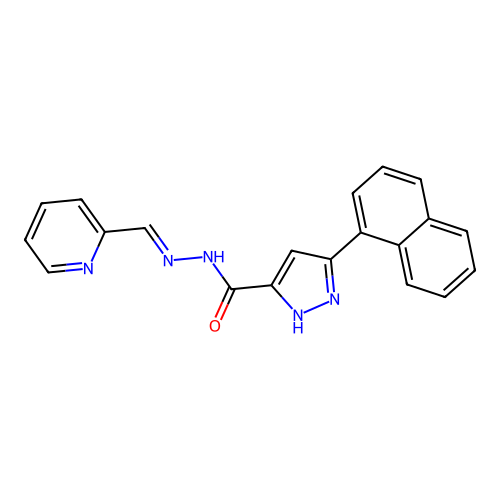 (E)-3-(naphthalen-1-yl)-N'-(pyridin-2-ylmethylene)-1H-pyrazole-5-carbohydrazide structure