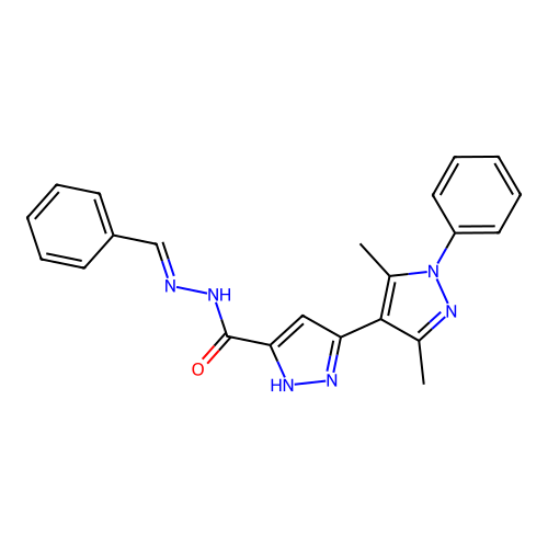 3',5'-dimethyl-1'-phenyl-N'-[(E)-phenylmethylidene]-1H,1'H-3,4'-bipyrazole-5-carbohydrazide structure