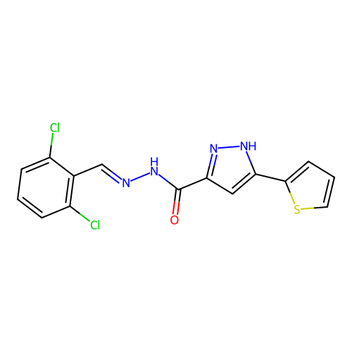N'-[(E)-(2,6-dichlorophenyl)methylidene]-3-(thiophen-2-yl)-1H-pyrazole-5-carbohydrazide structure