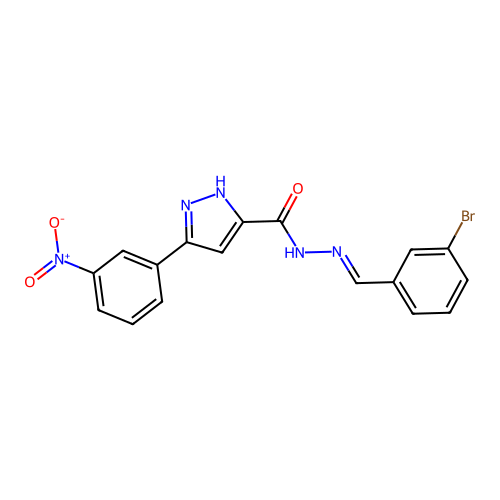 N'-[(E)-(3-bromophenyl)methylidene]-3-(3-nitrophenyl)-1H-pyrazole-5-carbohydrazide structure