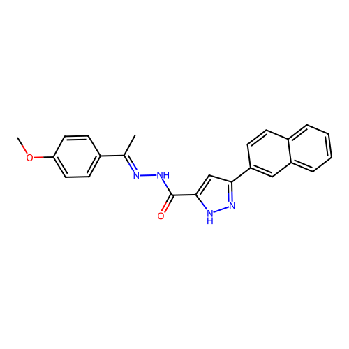 N'-[(1E)-1-(4-methoxyphenyl)ethylidene]-3-(naphthalen-2-yl)-1H-pyrazole-5-carbohydrazide structure