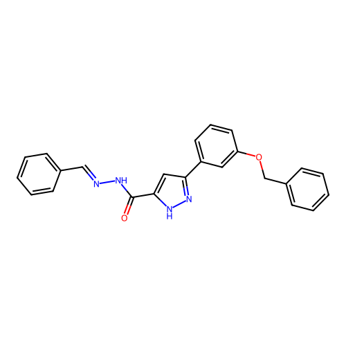 3-[3-(benzyloxy)phenyl]-N'-[(E)-phenylmethylidene]-1H-pyrazole-5-carbohydrazide structure