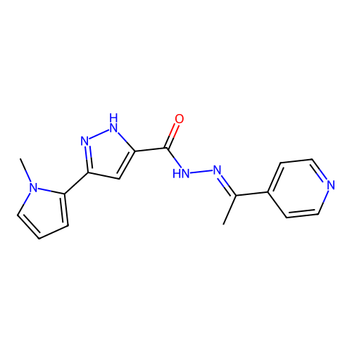 3-(1-methyl-1H-pyrrol-2-yl)-N'-[(1E)-1-(pyridin-4-yl)ethylidene]-1H-pyrazole-5-carbohydrazide structure