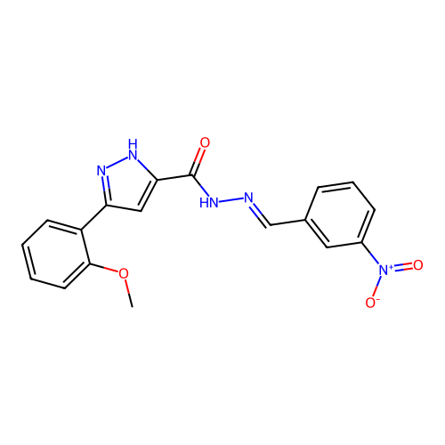(E)-3-(2-methoxyphenyl)-N'-(3-nitrobenzylidene)-1H-pyrazole-5-carbohydrazide structure