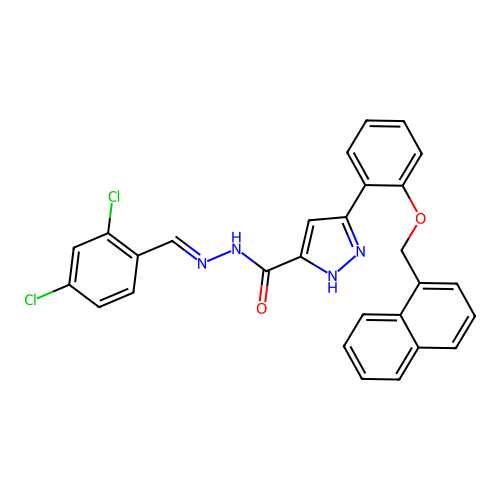 (E)-N'-(2,4-dichlorobenzylidene)-3-(2-(naphthalen-1-ylmethoxy)phenyl)-1H-pyrazole-5-carbohydrazide structure