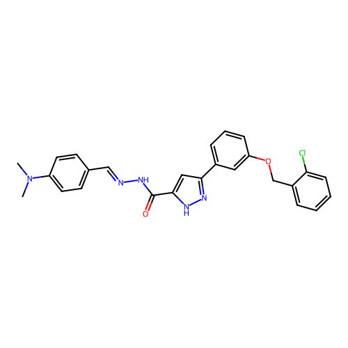 3-{3-[(2-chlorobenzyl)oxy]phenyl}-N'-{(E)-[4-(dimethylamino)phenyl]methylidene}-1H-pyrazole-5-carbohydrazide structure