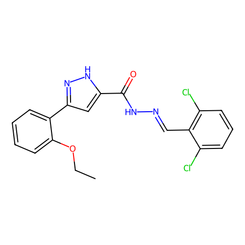 (E)-N'-(2,6-dichlorobenzylidene)-3-(2-ethoxyphenyl)-1H-pyrazole-5-carbohydrazide structure