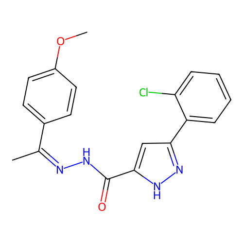 (Z)-3-(2-chlorophenyl)-N'-(1-(4-methoxyphenyl)ethylidene)-1H-pyrazole-5-carbohydrazide structure