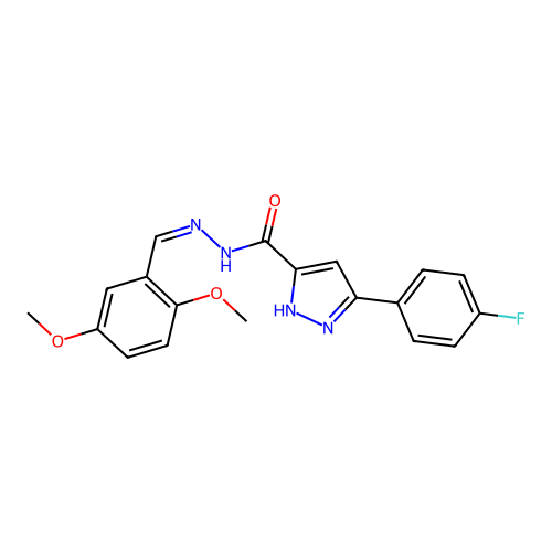 N'-[(E)-(2,5-dimethoxyphenyl)methylidene]-3-(4-fluorophenyl)-1H-pyrazole-5-carbohydrazide structure