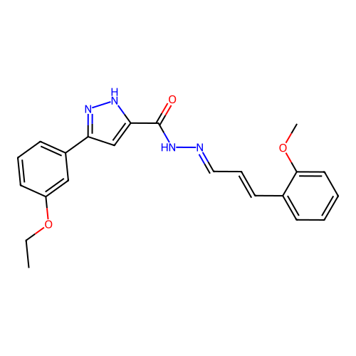 (E)-3-(3-ethoxyphenyl)-N'-((E)-3-(2-methoxyphenyl)allylidene)-1H-pyrazole-5-carbohydrazide structure