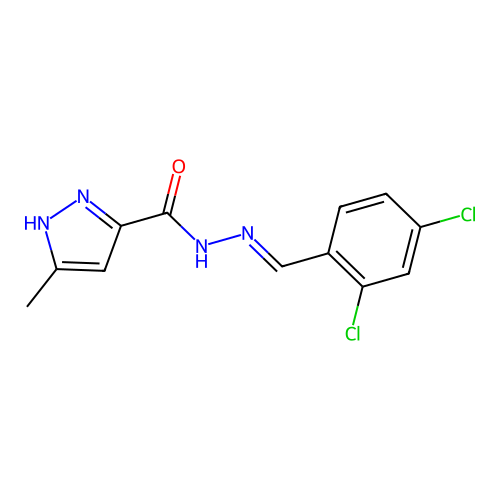 (E)-N'-(2,4-dichlorobenzylidene)-3-methyl-1H-pyrazole-5-carbohydrazide structure