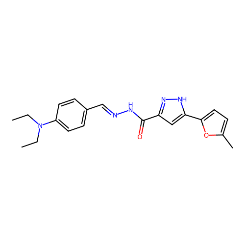 (E)-N'-(4-(diethylamino)benzylidene)-3-(5-methylfuran-2-yl)-1H-pyrazole-5-carbohydrazide structure
