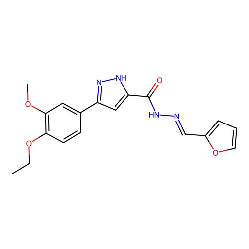 (E)-3-(4-ethoxy-3-methoxyphenyl)-N'-(furan-2-ylmethylene)-1H-pyrazole-5-carbohydrazide structure