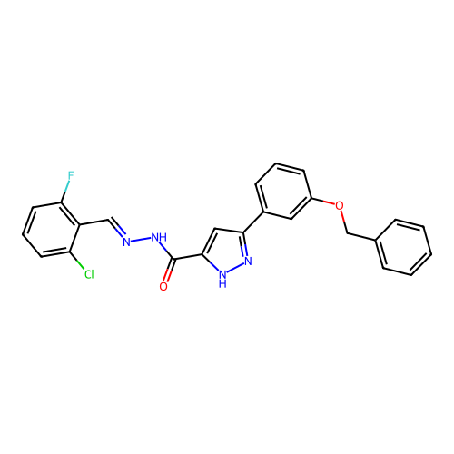 (E)-3-(3-(benzyloxy)phenyl)-N'-(2-chloro-6-fluorobenzylidene)-1H-pyrazole-5-carbohydrazide structure