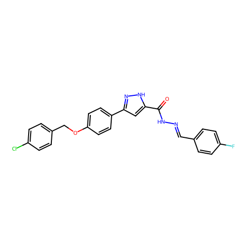 3-(4-((4-CL-Benzyl)oxy)PH)-N'-(4-fluorobenzylidene)-1H-pyrazole-5-carbohydrazide structure