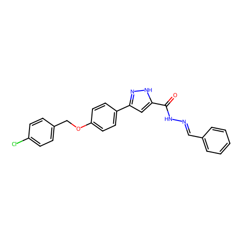 N'-Benzylidene-3-(4-((4-chlorobenzyl)oxy)phenyl)-1H-pyrazole-5-carbohydrazide structure
