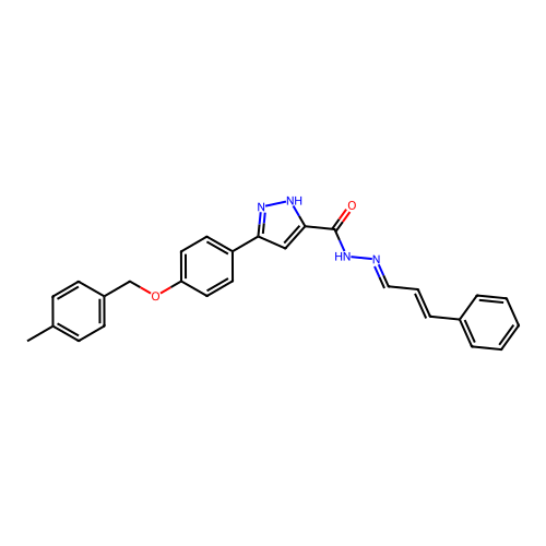 3-{4-[(4-methylbenzyl)oxy]phenyl}-N'-[(1E,2E)-3-phenylprop-2-en-1-ylidene]-1H-pyrazole-5-carbohydrazide structure