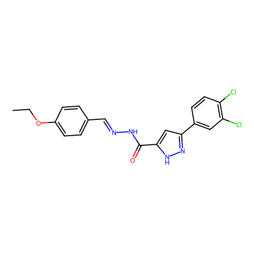 (E)-3-(3,4-dichlorophenyl)-N'-(4-ethoxybenzylidene)-1H-pyrazole-5-carbohydrazide structure