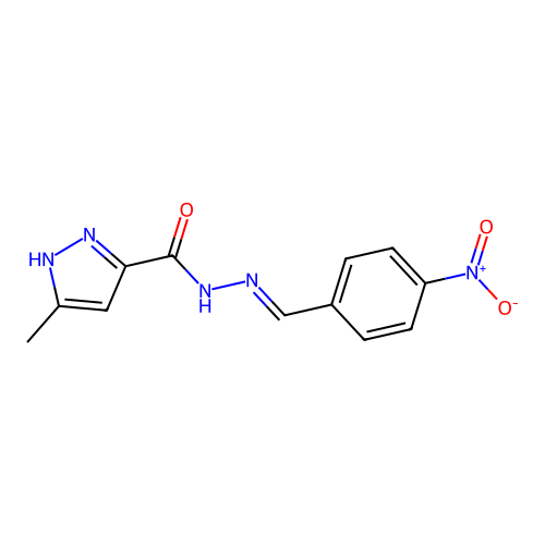 (E)-3-methyl-N'-(4-nitrobenzylidene)-1H-pyrazole-5-carbohydrazide structure