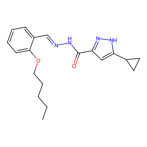 (E)-3-cyclopropyl-N'-(2-(pentyloxy)benzylidene)-1H-pyrazole-5-carbohydrazide structure