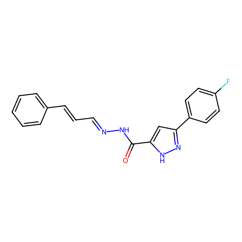 (E)-3-(4-fluorophenyl)-N'-((E)-3-phenylallylidene)-1H-pyrazole-5-carbohydrazide structure