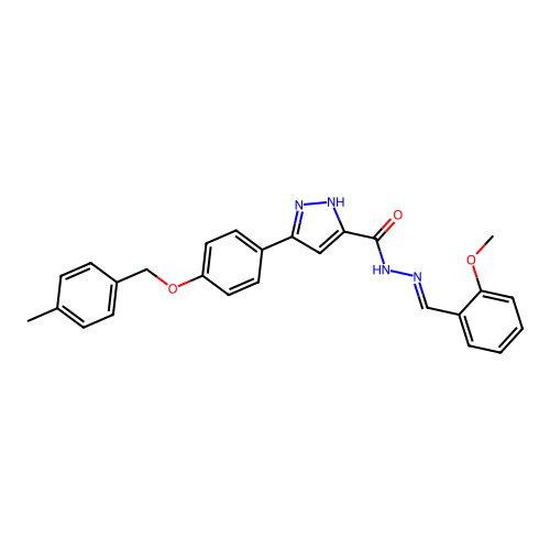 (E)-N'-(2-methoxybenzylidene)-3-(4-((4-methylbenzyl)oxy)phenyl)-1H-pyrazole-5-carbohydrazide structure