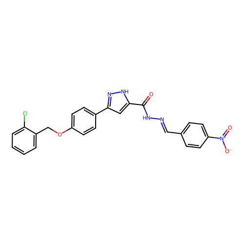 3-(4-((2-CL-Benzyl)oxy)PH)-N'-(4-nitrobenzylidene)-1H-pyrazole-5-carbohydrazide structure