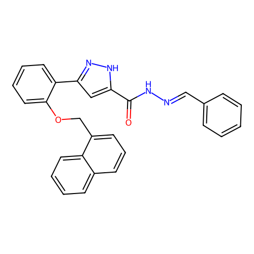 3-[2-(naphthalen-1-ylmethoxy)phenyl]-N'-[(E)-phenylmethylidene]-1H-pyrazole-5-carbohydrazide structure