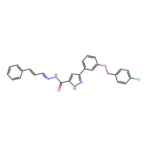 3-{3-[(4-chlorobenzyl)oxy]phenyl}-N'-[(1E,2E)-3-phenylprop-2-en-1-ylidene]-1H-pyrazole-5-carbohydrazide structure