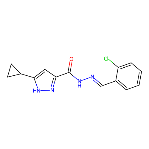 N'-[(E)-(2-chlorophenyl)methylidene]-5-cyclopropyl-1H-pyrazole-3-carbohydrazide structure