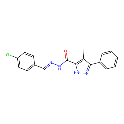 (E)-N'-(4-chlorobenzylidene)-4-methyl-3-phenyl-1H-pyrazole-5-carbohydrazide structure