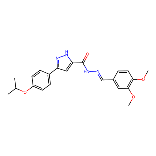 (E)-N'-(3,4-dimethoxybenzylidene)-3-(4-isopropoxyphenyl)-1H-pyrazole-5-carbohydrazide structure