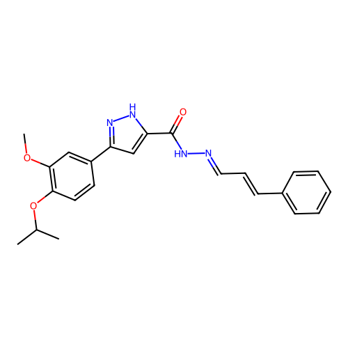 3-[3-methoxy-4-(propan-2-yloxy)phenyl]-N'-[(1E,2E)-3-phenylprop-2-en-1-ylidene]-1H-pyrazole-5-carbohydrazide structure