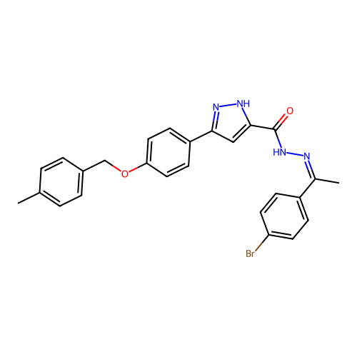 (Z)-N'-(1-(4-bromophenyl)ethylidene)-3-(4-((4-methylbenzyl)oxy)phenyl)-1H-pyrazole-5-carbohydrazide structure