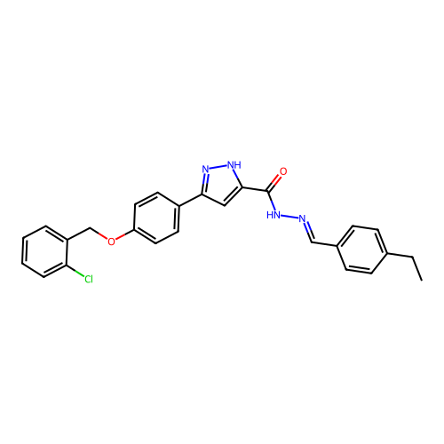 3-(4-((2-CL-Benzyl)oxy)PH)-N'-(4-ethylbenzylidene)-1H-pyrazole-5-carbohydrazide structure