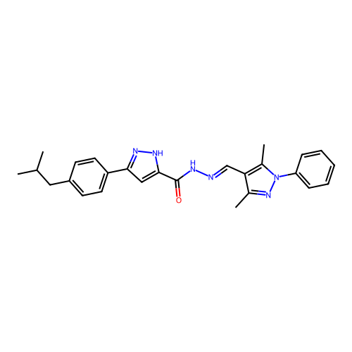 N'-[(E)-(3,5-dimethyl-1-phenyl-1H-pyrazol-4-yl)methylidene]-3-[4-(2-methylpropyl)phenyl]-1H-pyrazole-5-carbohydrazide structure
