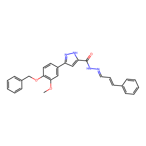 3-[4-(benzyloxy)-3-methoxyphenyl]-N'-[(1E,2E)-3-phenylprop-2-en-1-ylidene]-1H-pyrazole-5-carbohydrazide structure