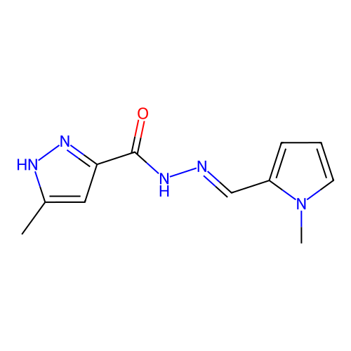 3-methyl-N'-[(E)-(1-methyl-1H-pyrrol-2-yl)methylidene]-1H-pyrazole-5-carbohydrazide structure